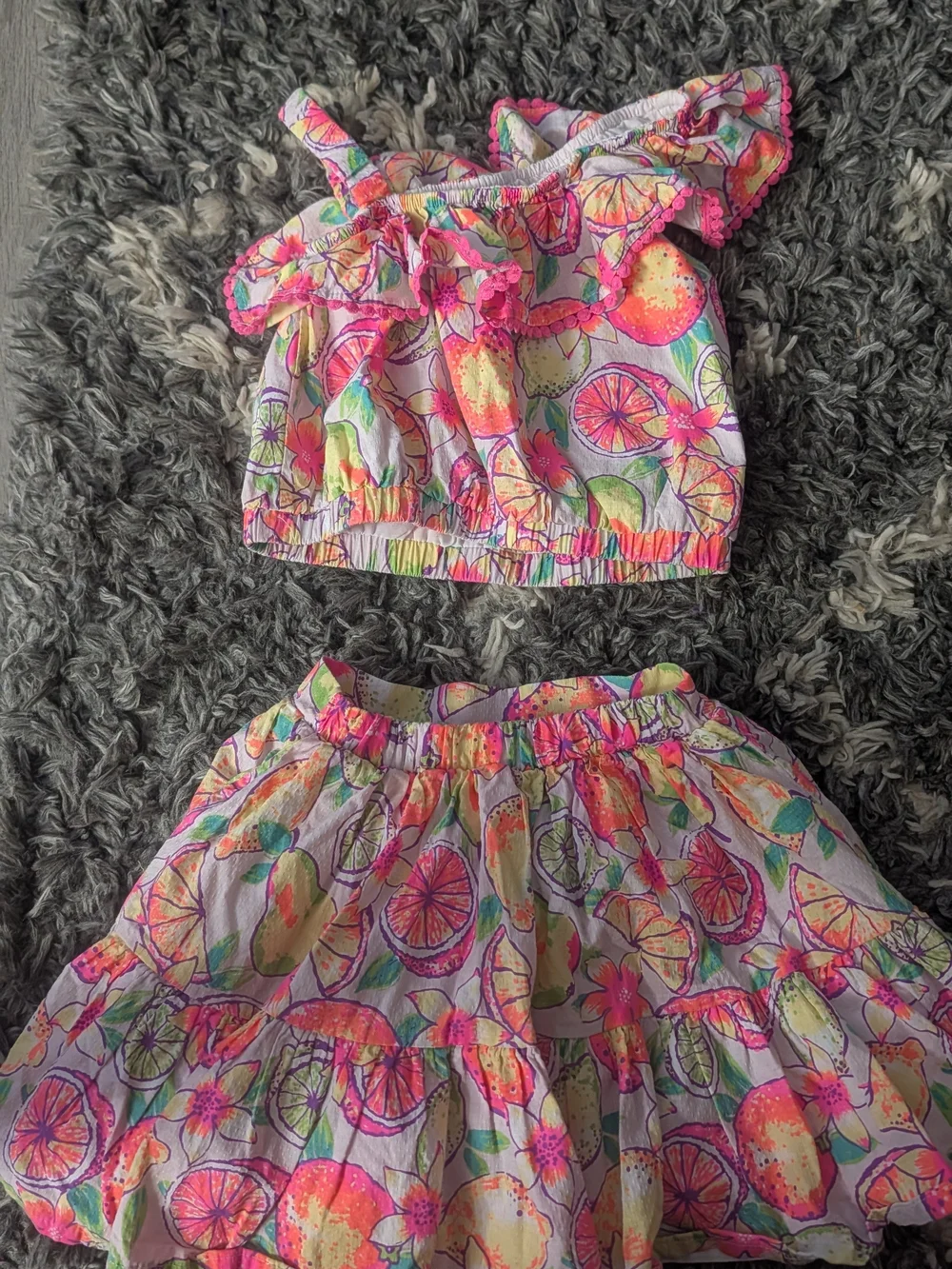 Tommy Bahama Girls Citrus Print Two-Piece Set - Pink & Orange